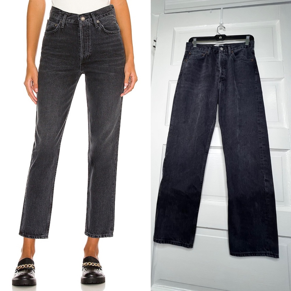 AGOLDE Fen high rise tapered relaxed fit Shambles 26 NWOT Faded Black Rigid 2